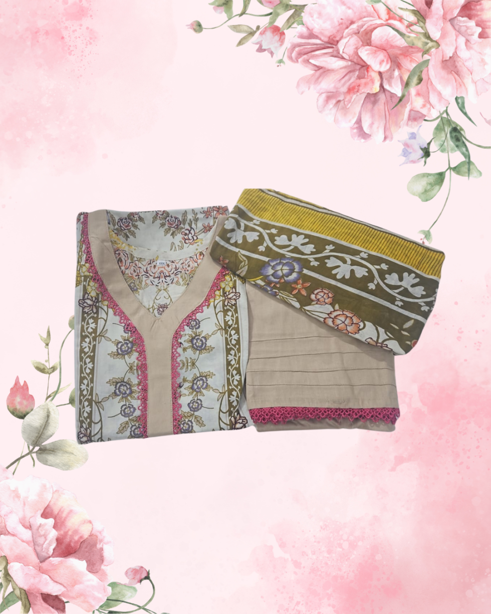 mustard and creme biege cotton suit